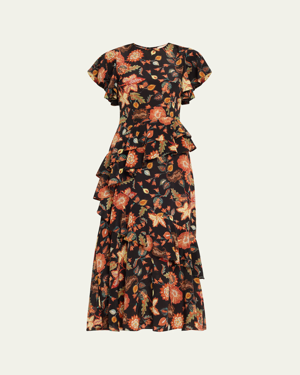 Amaia Floral-Print Ruffle Midi Dress